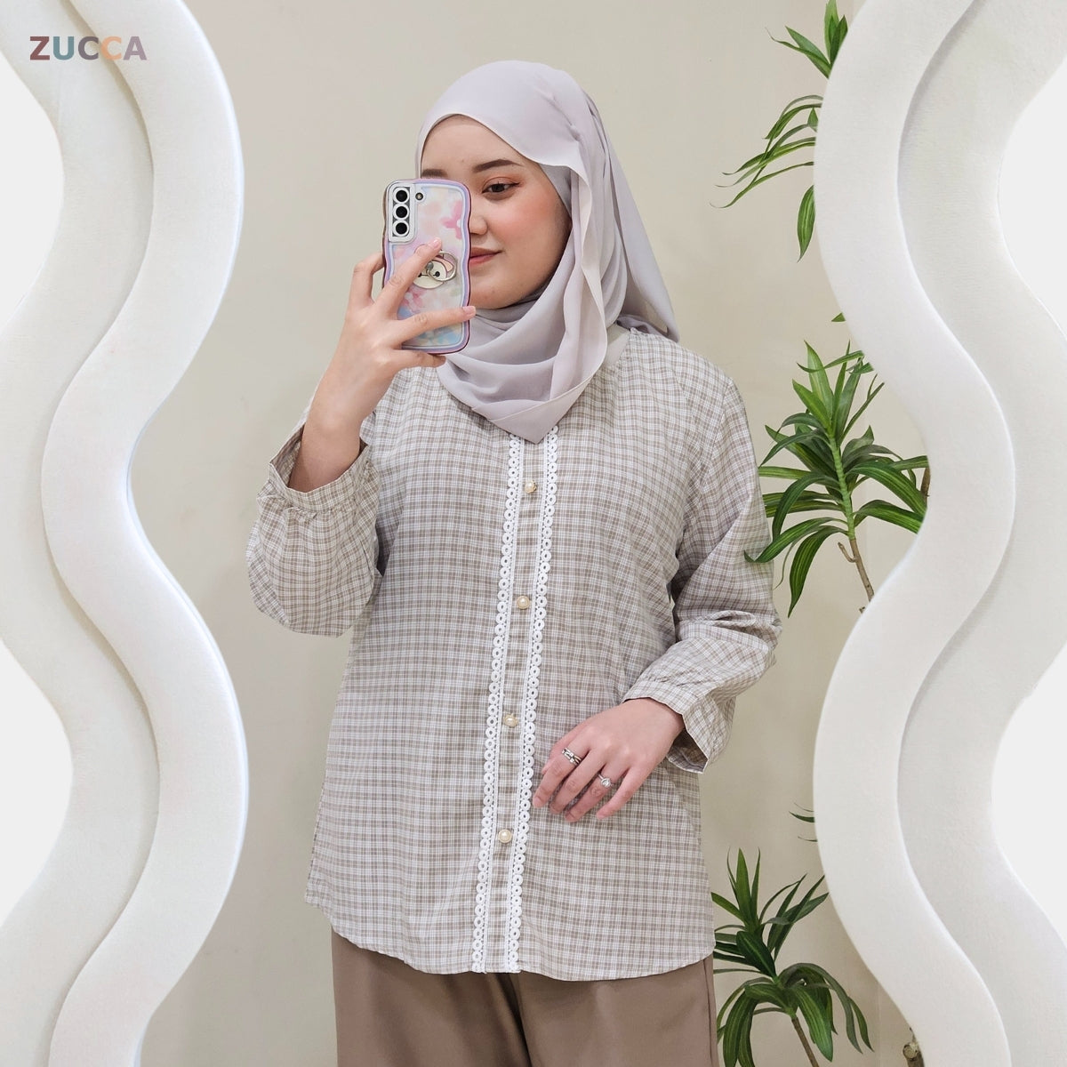 ZUCCA ZEETA KOREAN CHECKERED BUTTON BLOUSE - DM238
