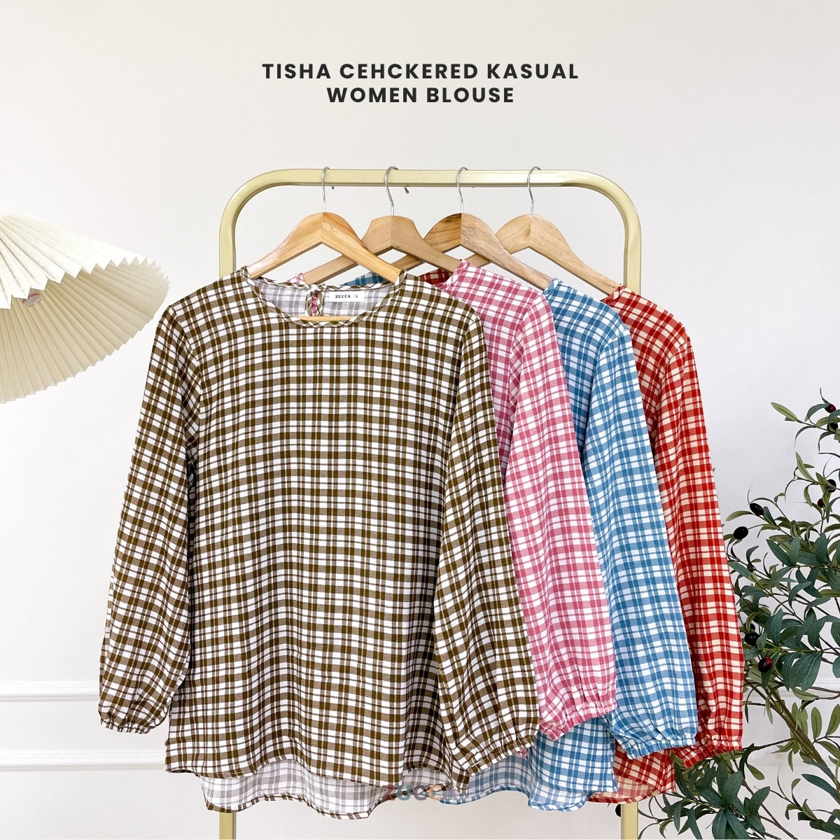 ZUCCA TISHA BLOUS WANITA BERKOTAK LENGAN PANJANG - DM267