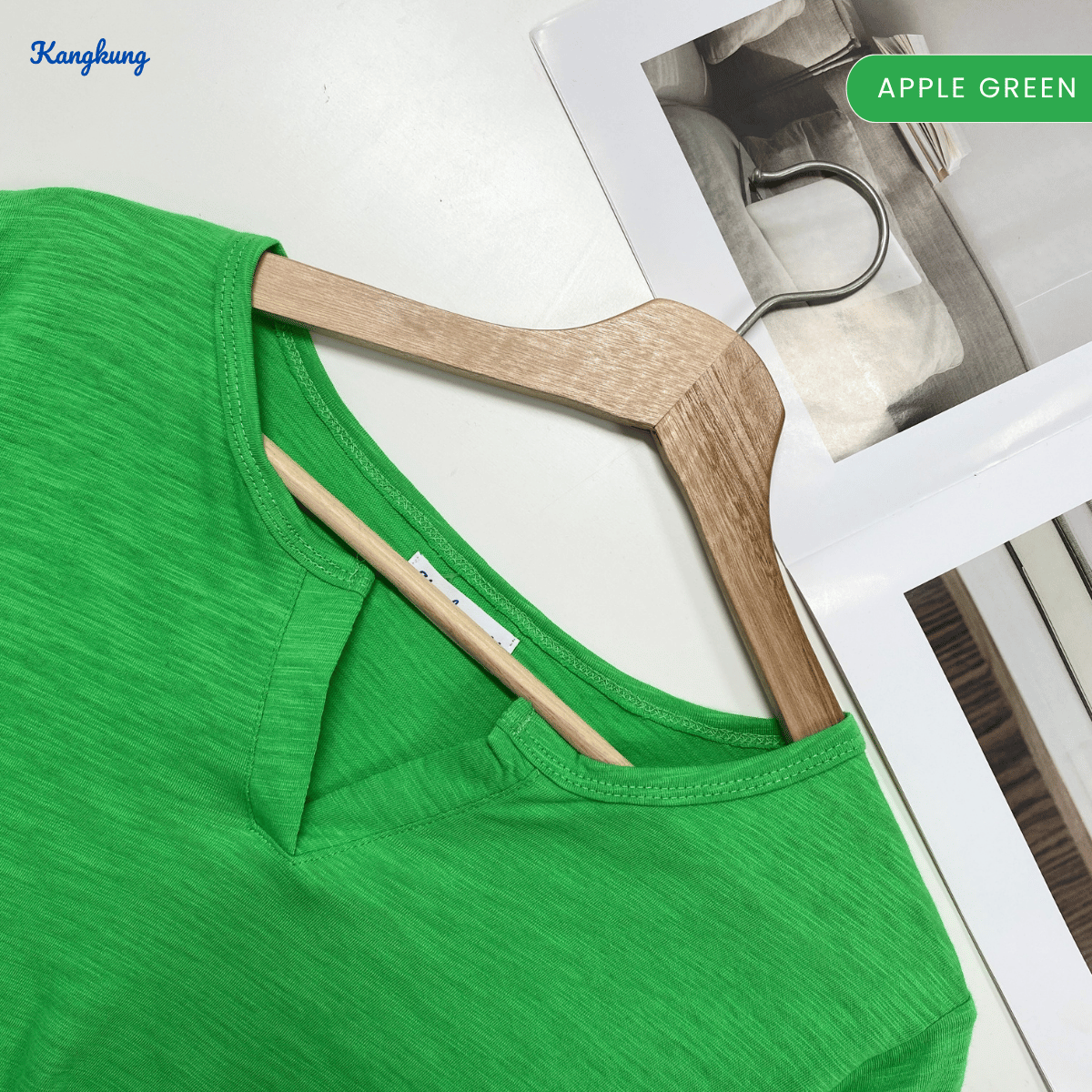 KANGKUNG IKINA KEMEJA KASUAL LEHER V-BULAT - KK120 BAJU WANITA