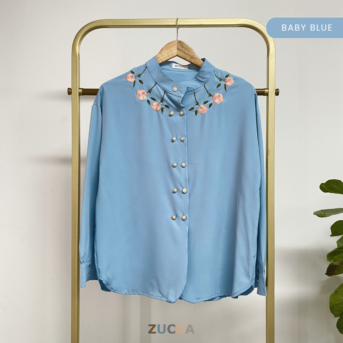 ZUCCA FAWA FLORAL EMBROIDERED WOMEN BLOUSE - DM181 NECK EMBROIDERY LEHER SULAM FLORAL