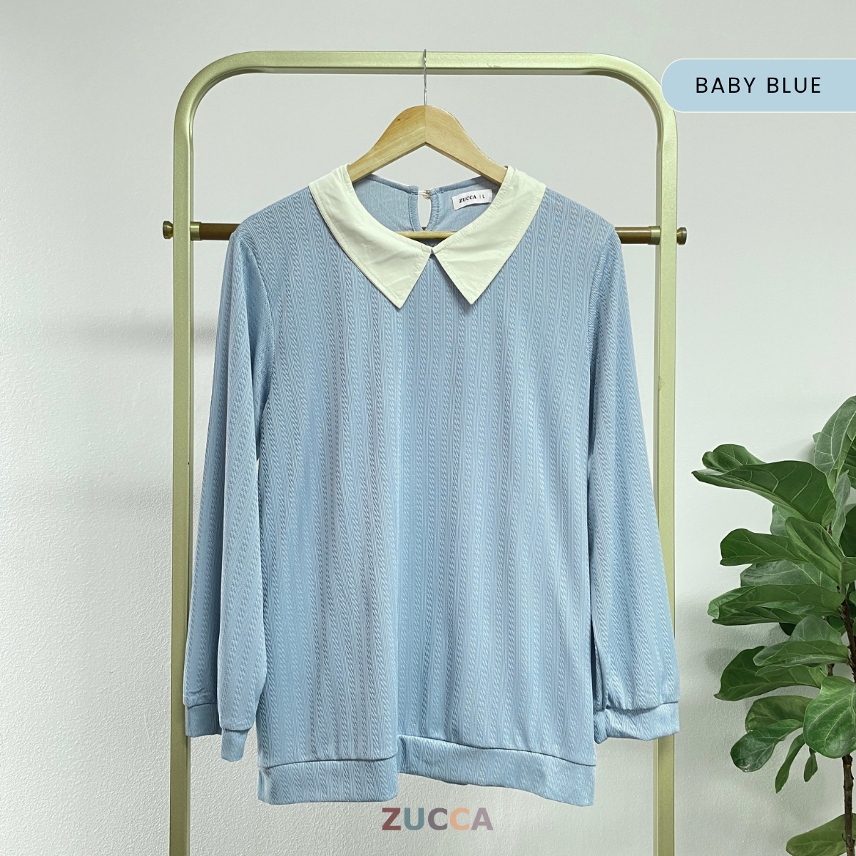 ZUCCA MEYA BLAUS RAJUT WANITA BERKOLAR DENGAN SULAMAN – DM275 KNIT BLOUSE