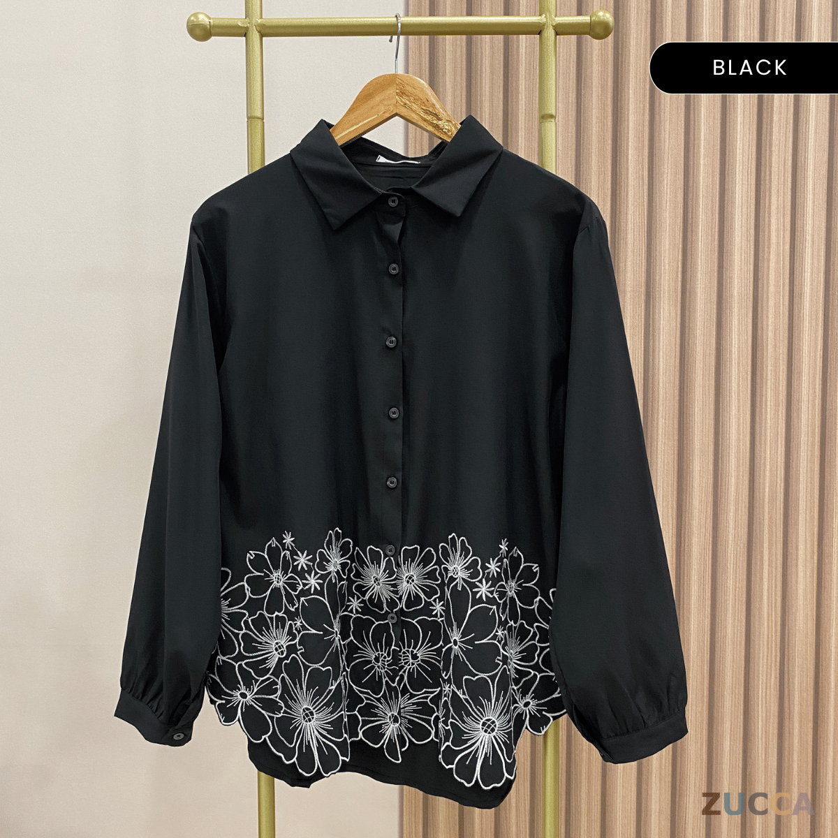 ZUCCA RUNI FLOWER EMBROIDERY WITH FULL BUTTON BLOUSE - DM231