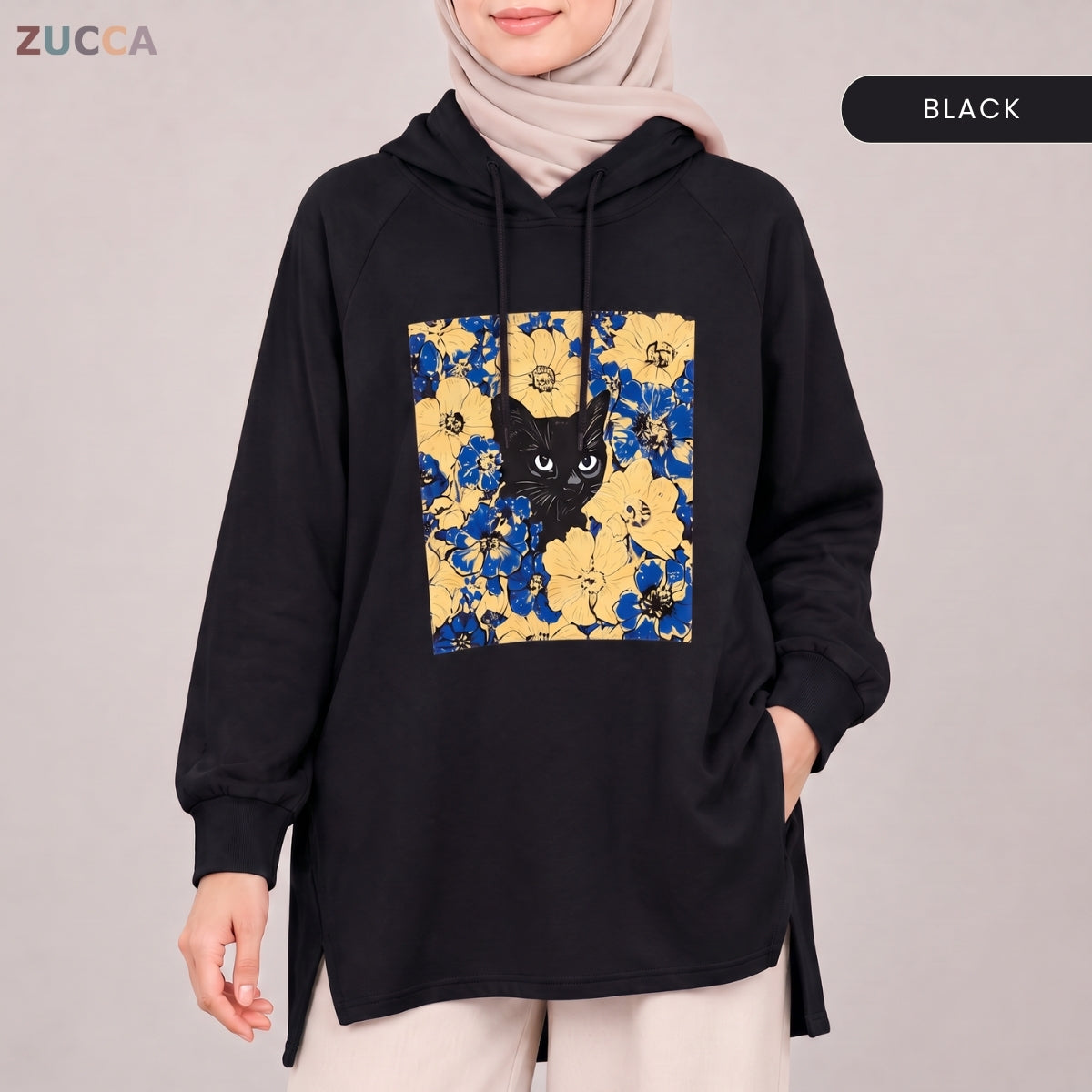 ZUCCA HUMAIRA FLORAL GRAPHIC HOODIE DRESS LONG SLEEVE-MA257