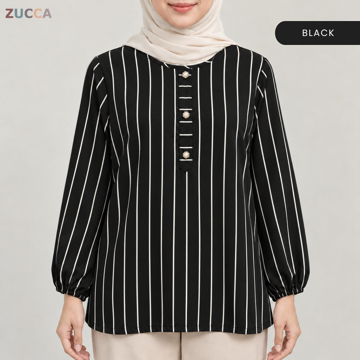 ZUCCA AINAA STRIPED BUTTON DETAIL LONG SLEEVE BLOUSE - MA286