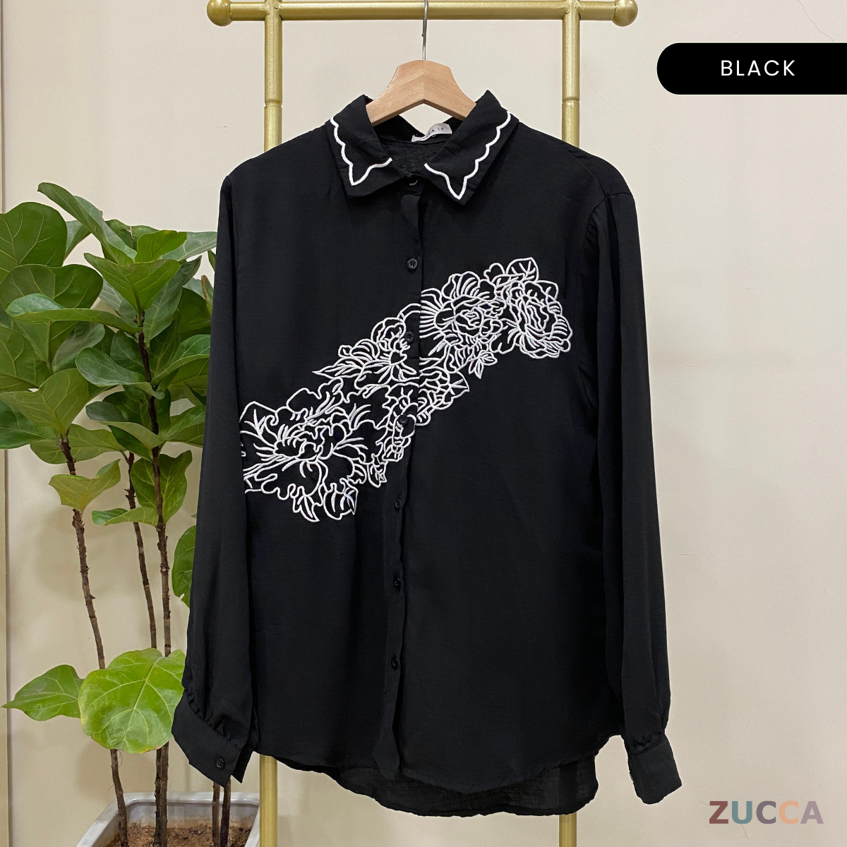 ZUCCA LUNA FLORAL EMBROIDERED BUTTON UP SHIRT - DM196 KOREAN STYLE
