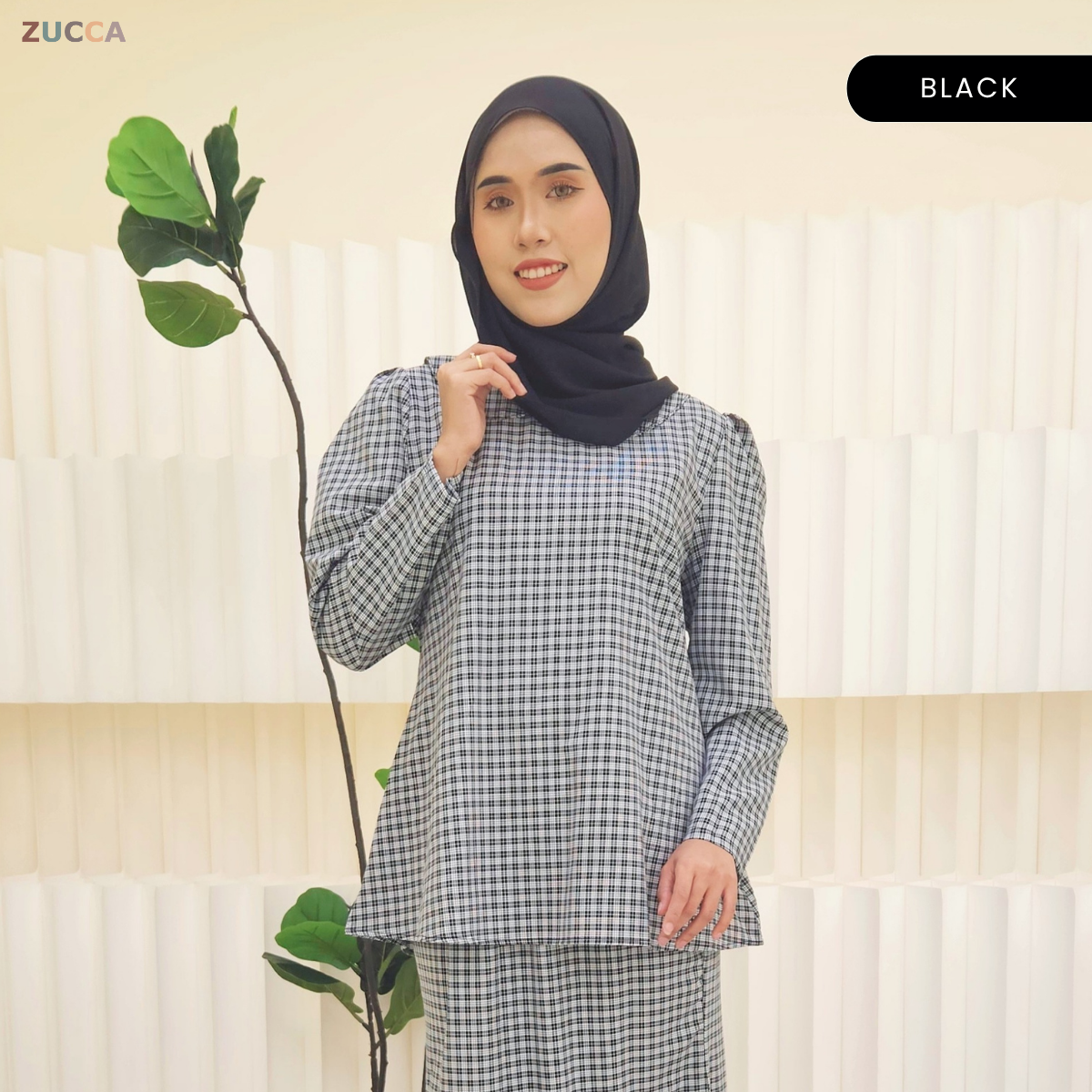 ZUCCA MARGARITA MODEST PLAID TWO-PIECE SET BLOUSE AND SKIRT - DMSET006