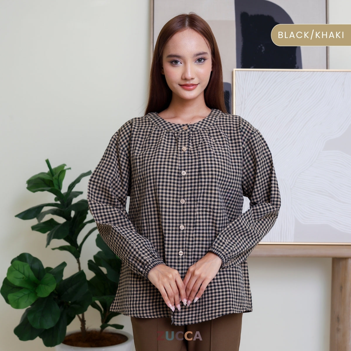 ZUCCA AMANDA BLAUS KASUAL BERPOLA GINGHAM - DM072A