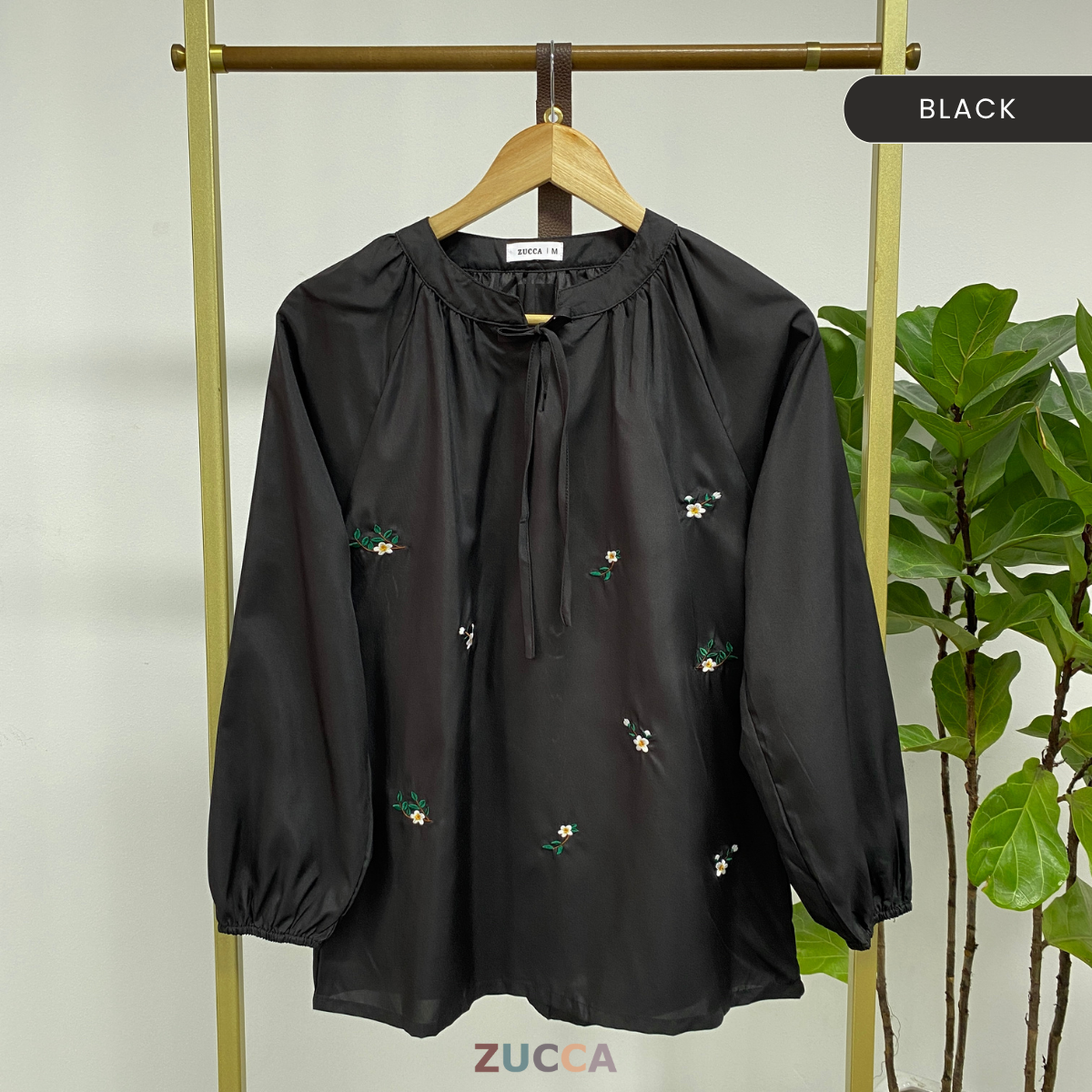 ZUCCA ENARA FLORAL EMBROIDERY RIBBON NECK WOMEN BLOUSE - MA060