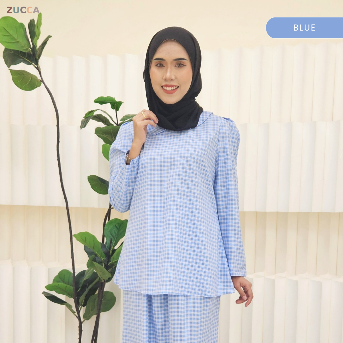 ZUCCA MARGARITA MODEST PLAID TWO-PIECE SET BLOUSE AND SKIRT - DMSET006