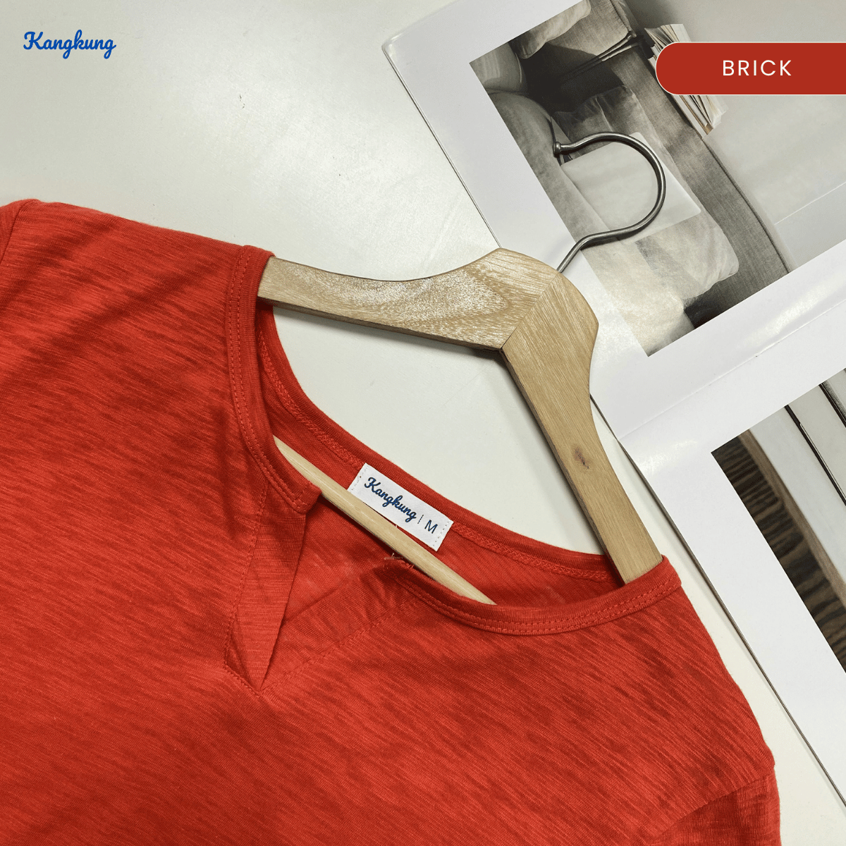 KANGKUNG IKINA KEMEJA KASUAL LEHER V-BULAT - KK120 BAJU WANITA