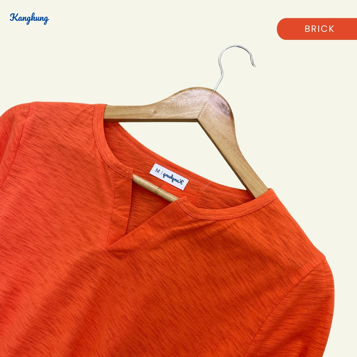 KANGKUNG IKINA KEMEJA KASUAL LEHER V-BULAT - KK120 BAJU WANITA