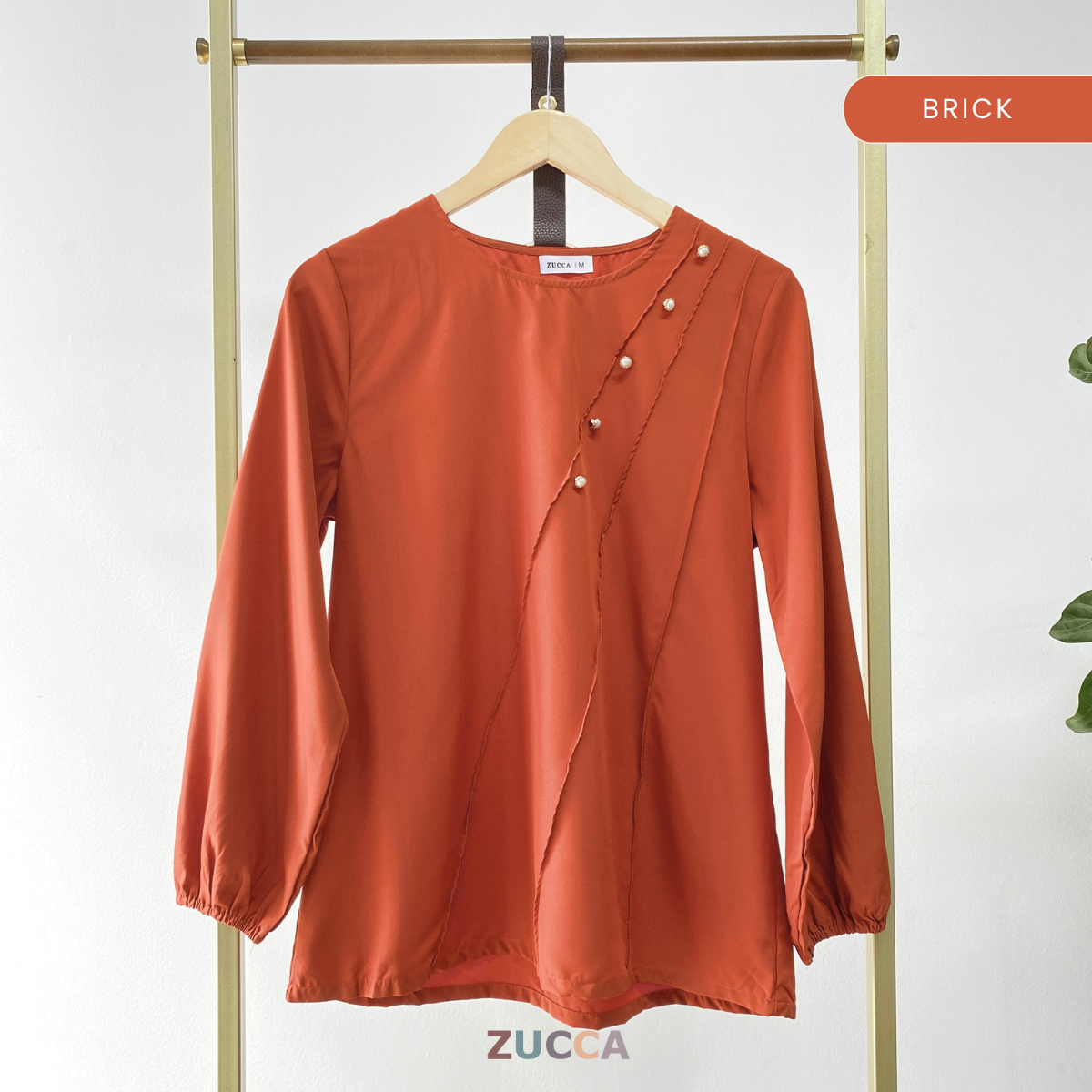 ZUCCA HILANA PLEATED PANEL PEARL DETAIL BLOUSE - MA055
