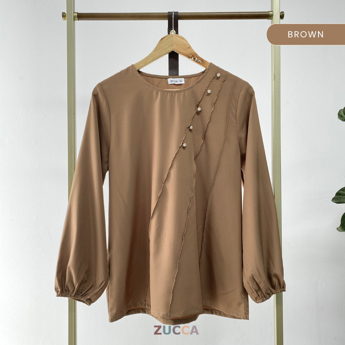 ZUCCA HILANA PLEATED PANEL PEARL DETAIL BLOUSE - MA055
