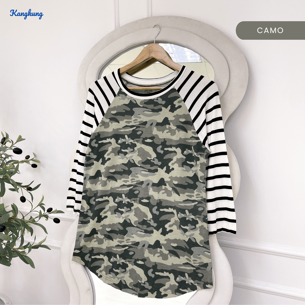 KANGKUNG QAIRA SYAZANA CASUAL CAMO RAGLAN TOP - (C1006 | C1016)