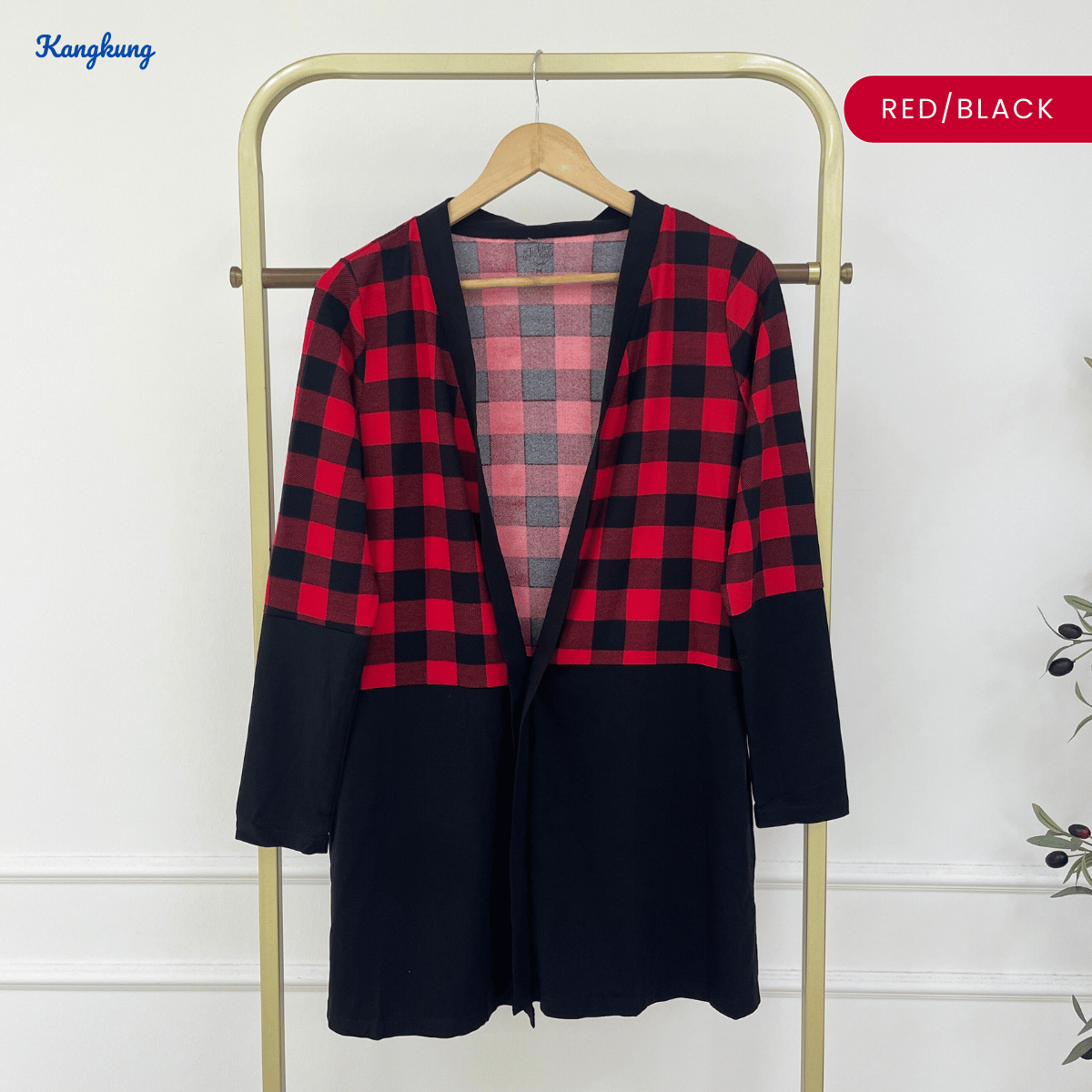 KANGKUNG LUNA PLAID OPEN FRONT COTTON BLEND MODEST CARDIGAN - C1011 (246)