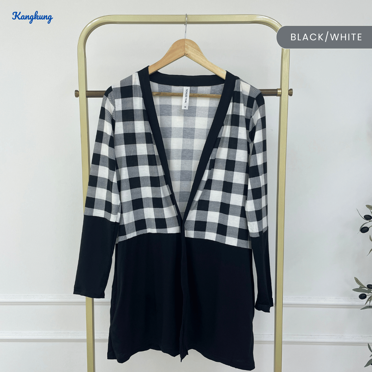 KANGKUNG LUNA PLAID OPEN FRONT COTTON BLEND MODEST CARDIGAN - C1011 (246)