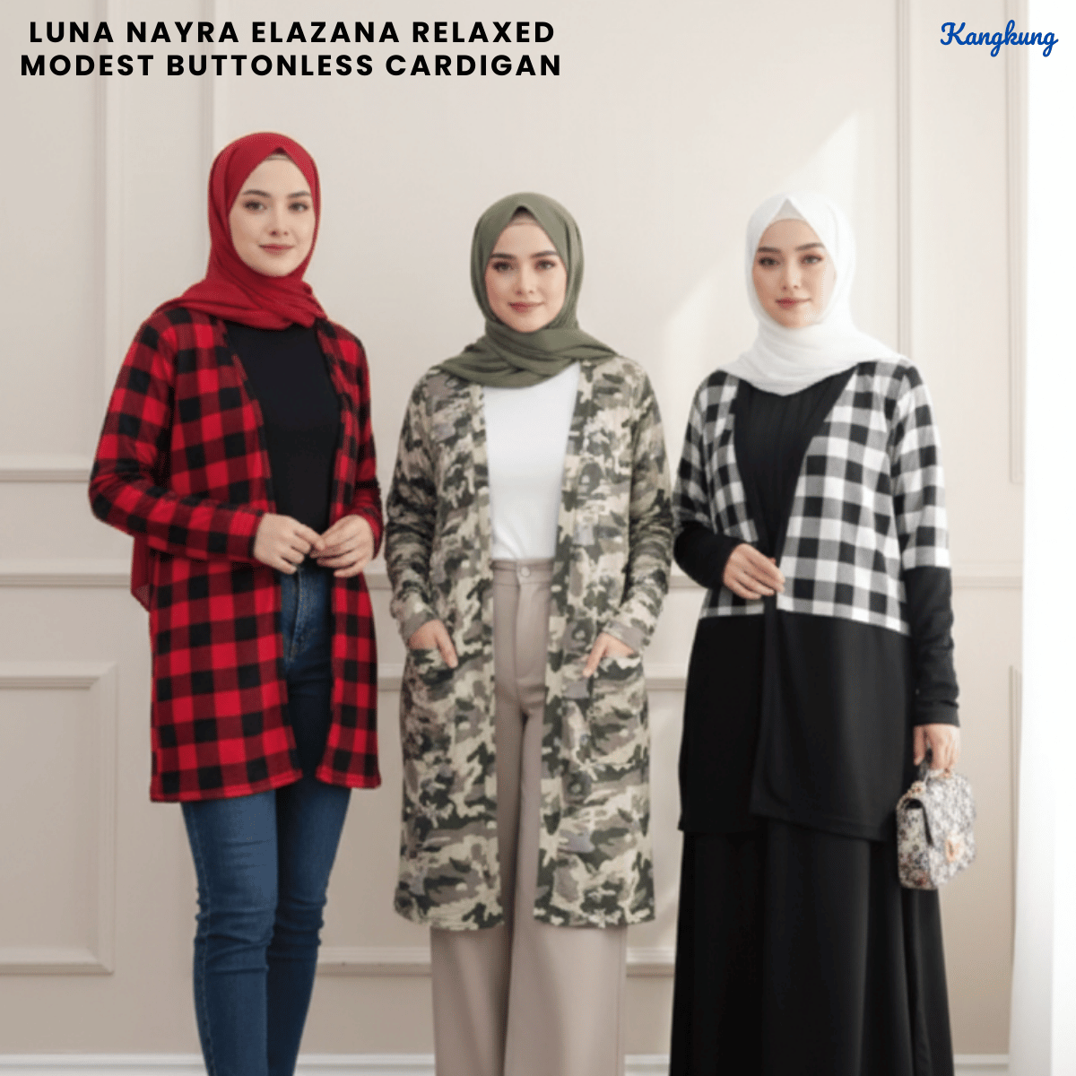 KANGKUNG LUNA NAYRA ELAZANA RELAXED MODEST BUTTONLESS CARDIGAN - (C1007 | C1008 | C1011)