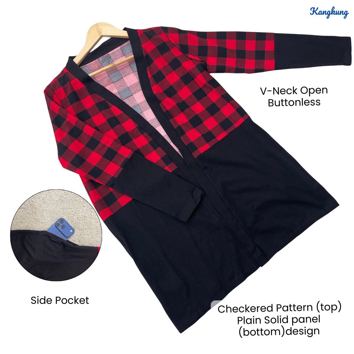 KANGKUNG LUNA PLAID OPEN FRONT COTTON BLEND MODEST CARDIGAN - C1011 (246)