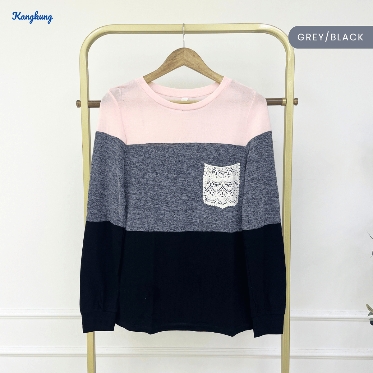 KANGKUNG NAELA CASUAL COLOR BLOCK LONG SLEEVE SHIRT - C1013 (245)