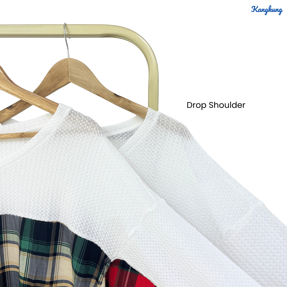 KANGKUNG AMARA CHECKERED CONTRAST KNIT LONG SLEEVE TOP - C1010 (256)