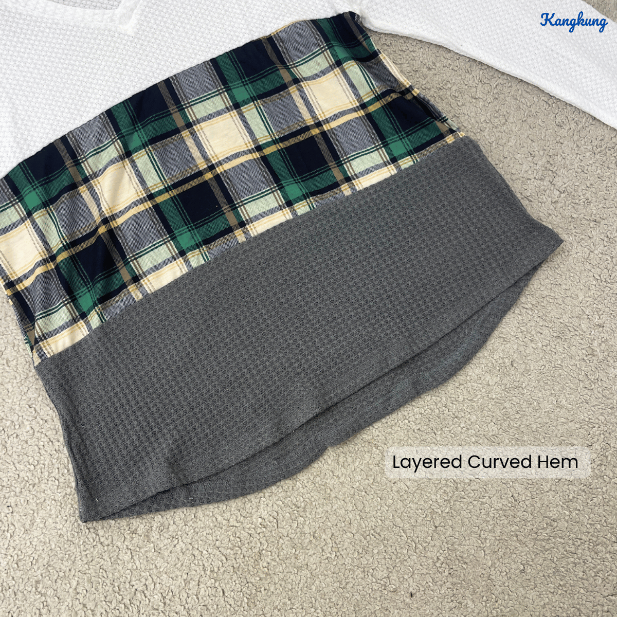 KANGKUNG AMARA CHECKERED CONTRAST KNIT LONG SLEEVE TOP - C1010 (256)