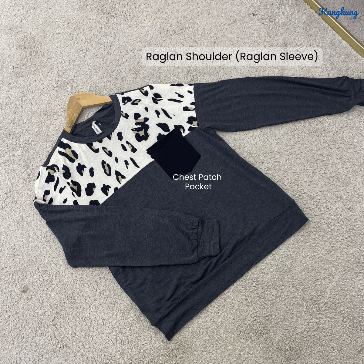 KANGKUNG VELLINA PRINTED RAGLAN POCKET TOP - C1014 (243)