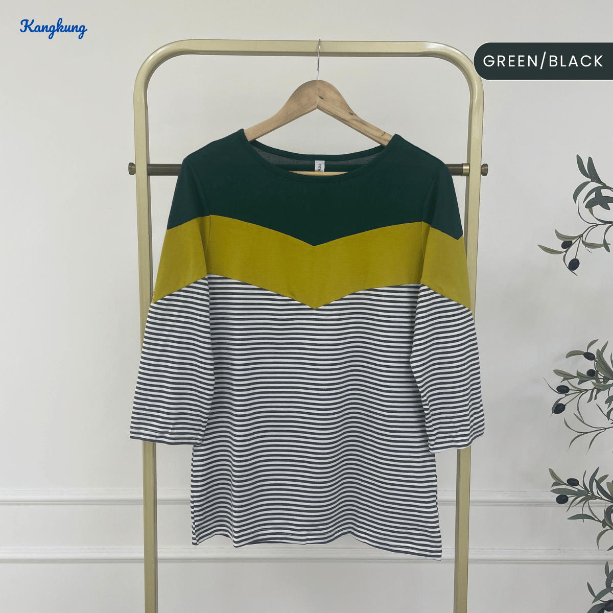 KANGKUNG ELAYNA COLORBLOCK STRIPED MODEST TOP LONG SLEEVE SHIRT - C1015 (270)