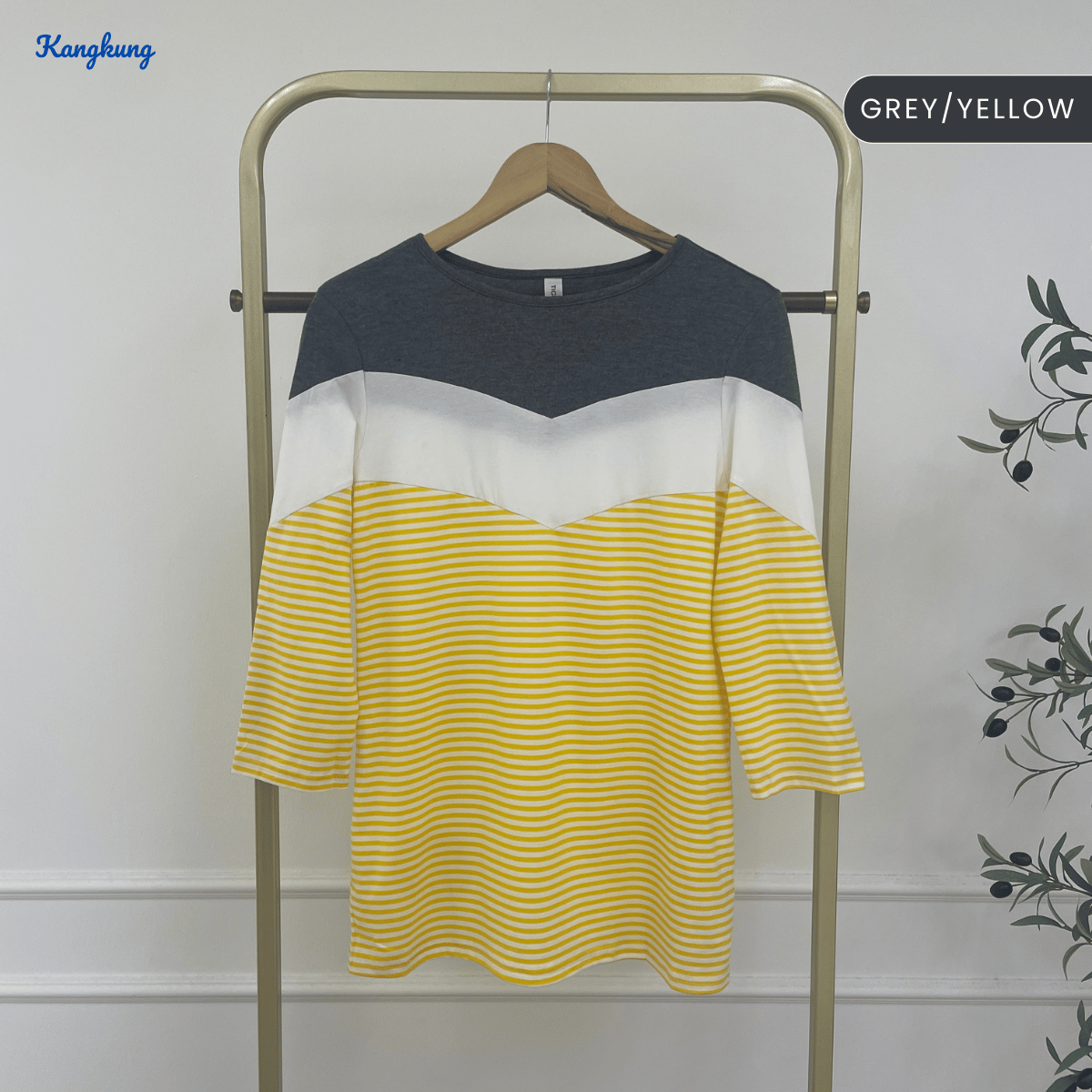 KANGKUNG ELAYNA COLORBLOCK STRIPED MODEST TOP LONG SLEEVE SHIRT - C1015 (270)