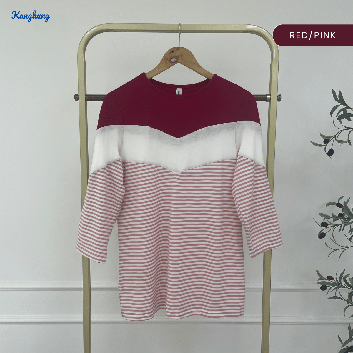 KANGKUNG ELAYNA COLORBLOCK STRIPED MODEST TOP LONG SLEEVE SHIRT - C1015 (270)