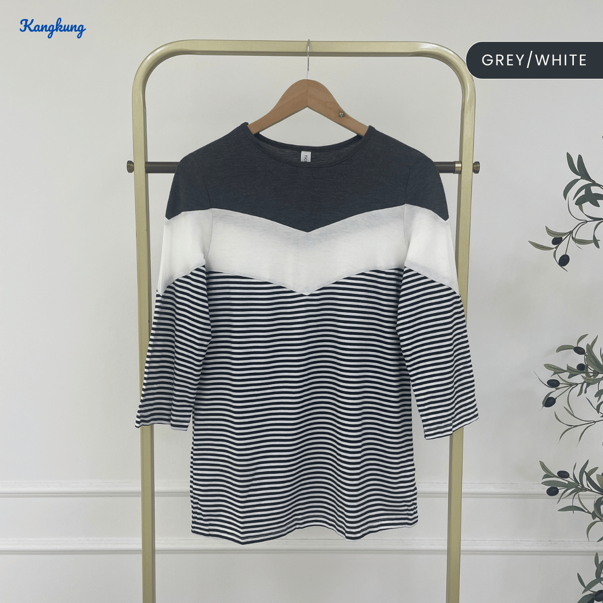 KANGKUNG ELAYNA COLORBLOCK STRIPED MODEST TOP LONG SLEEVE SHIRT - C1015 (270)