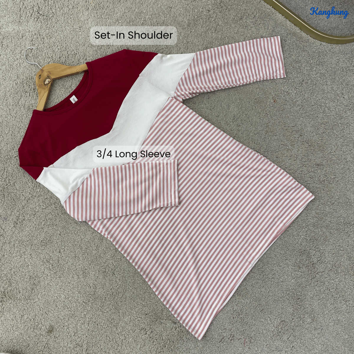 KANGKUNG ELAYNA COLORBLOCK STRIPED MODEST TOP LONG SLEEVE SHIRT - C1015 (270)