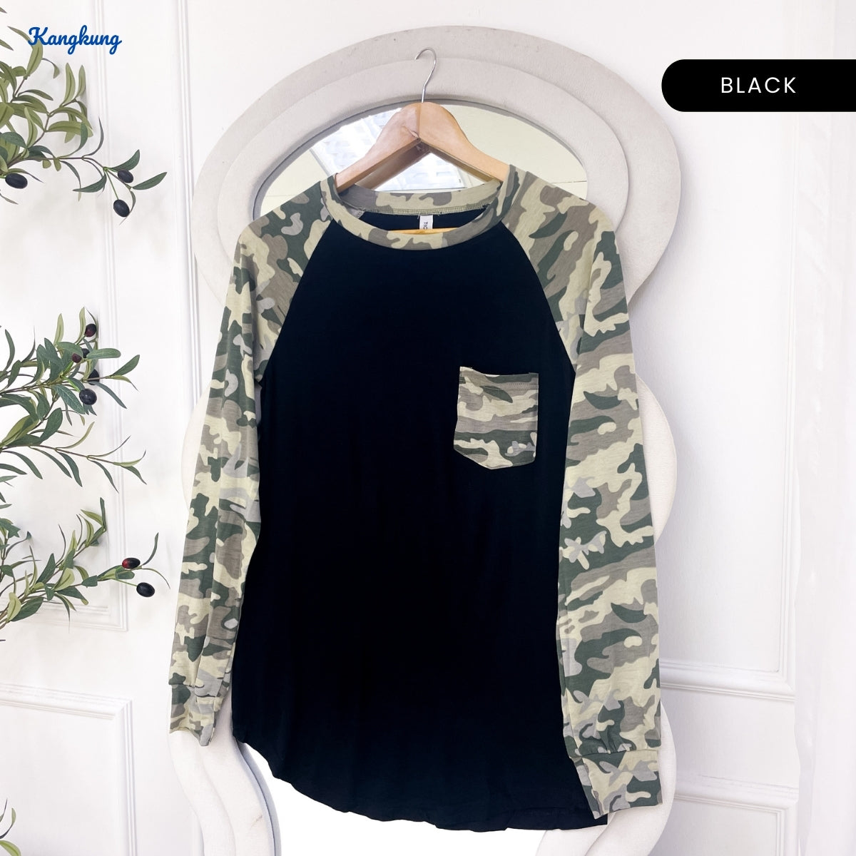 KANGKUNG ZELINA CAMOUFLAGE RAGLAN LONG SLEEVE TOP-C1017 (275)