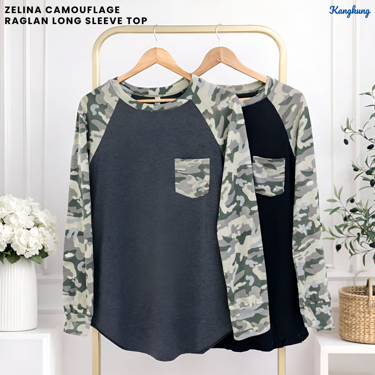 KANGKUNG ZELINA CAMOUFLAGE RAGLAN LONG SLEEVE TOP-C1017 (275)