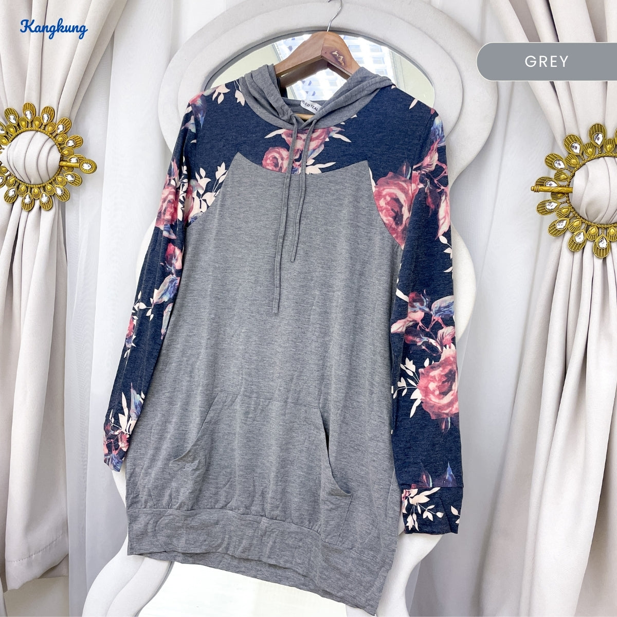KANGKUNG ZAYRA HOODED FLORAL WITH FRONT POCKET - C1020 (353)