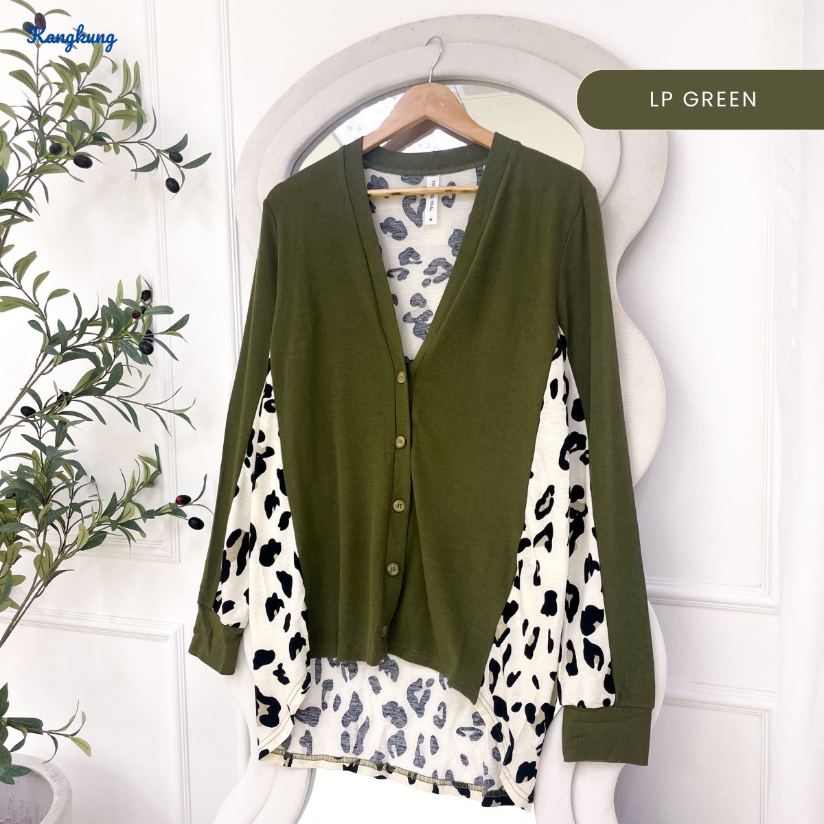 KANGKUNG LUMIRA KASUAL WOMEN V-NECK CARDIGAN WITH PLAID CONTRAST -C1022 (335)