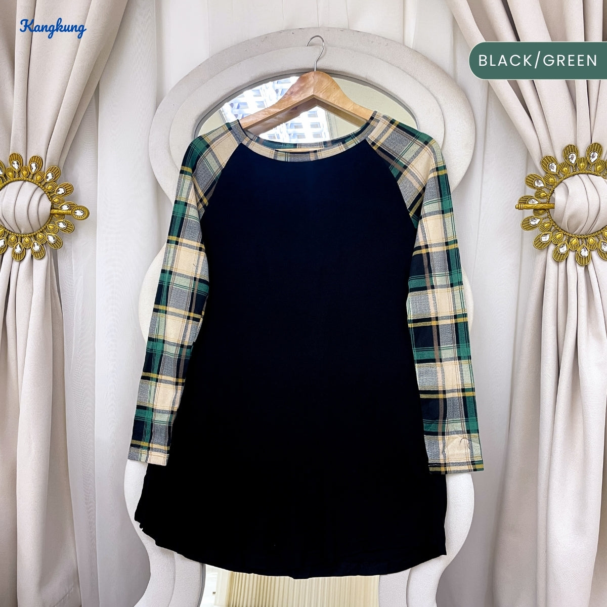 KANGKUNG ZAHRA KASUAL WOMEN GINGHAM SLEEVE SHIRT - C1025 (298)