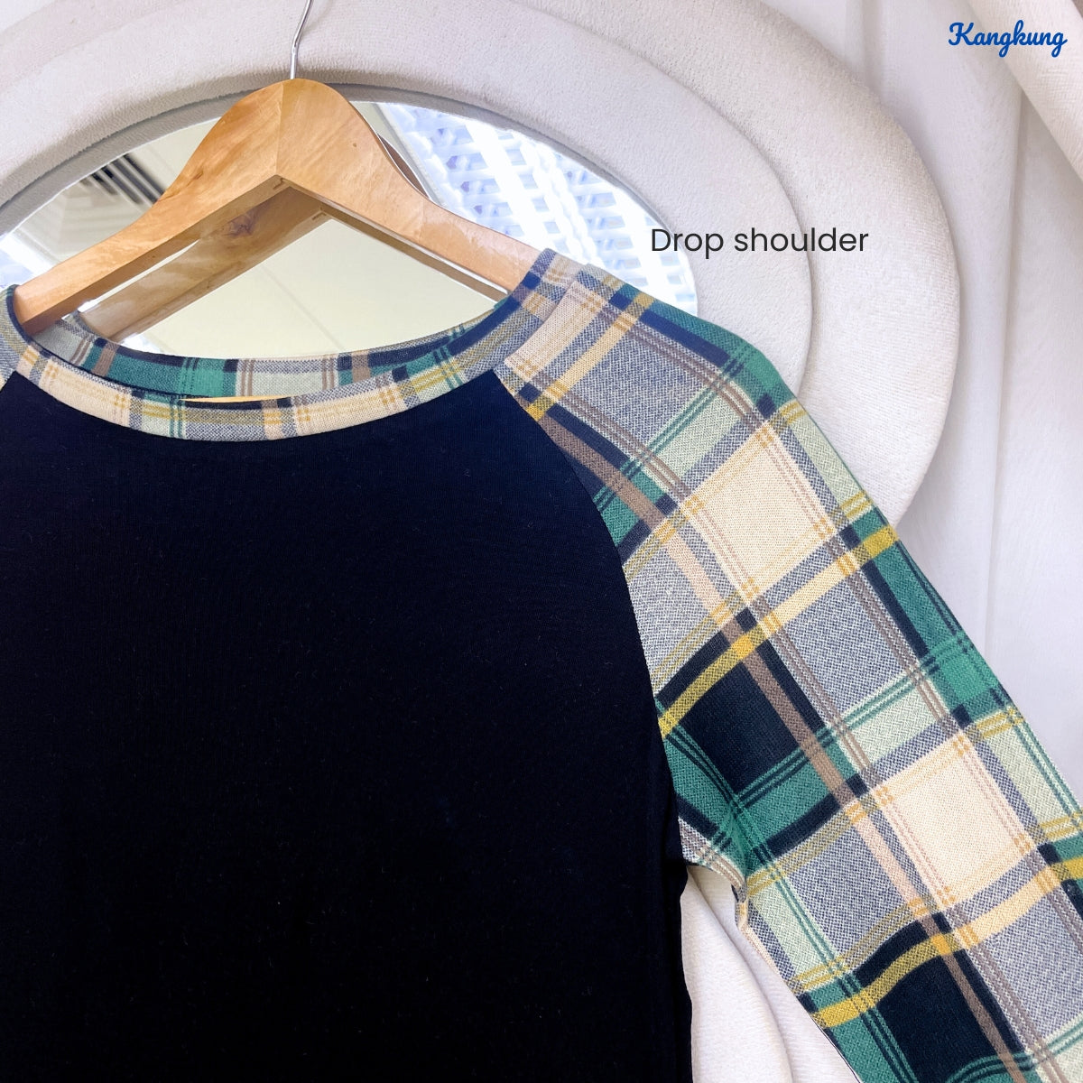 KANGKUNG ZAHRA KASUAL WOMEN GINGHAM SLEEVE SHIRT - C1025 (298)