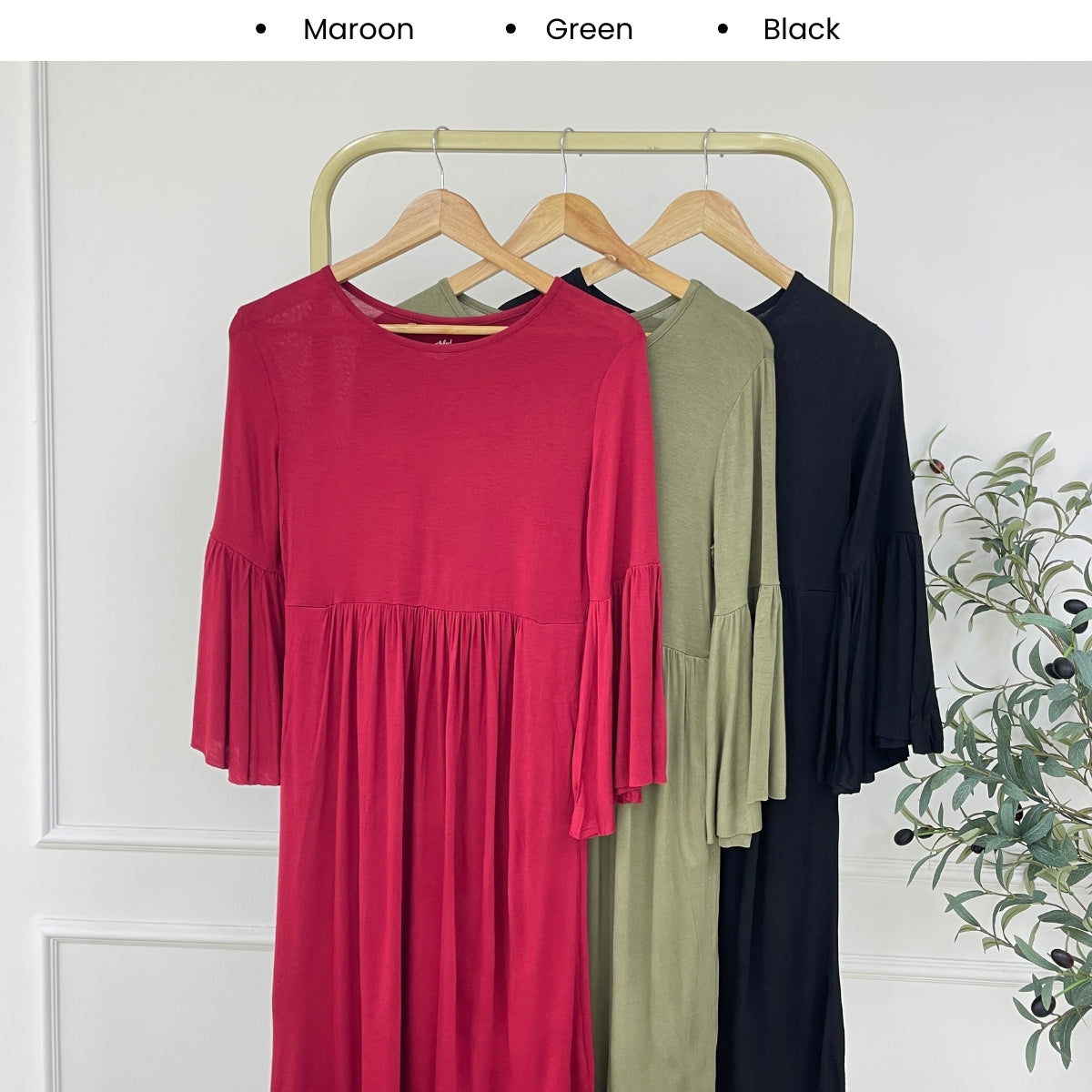 KANGKUNG UNNA WOMEN MIDI RUFFLE DRESS LONG SLEEVE - C1052