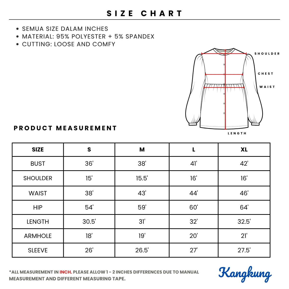 KANGKUNG YUNI KASUAL WOMEN PLAIN BLOUSE BALLOON SLEEVE - C1059 (409)