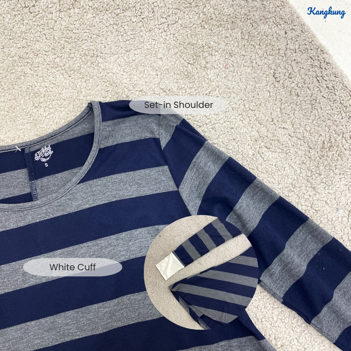 KANGKUNG MIA STRIPE FLOWY LONG SLEEVE TOP - C1063