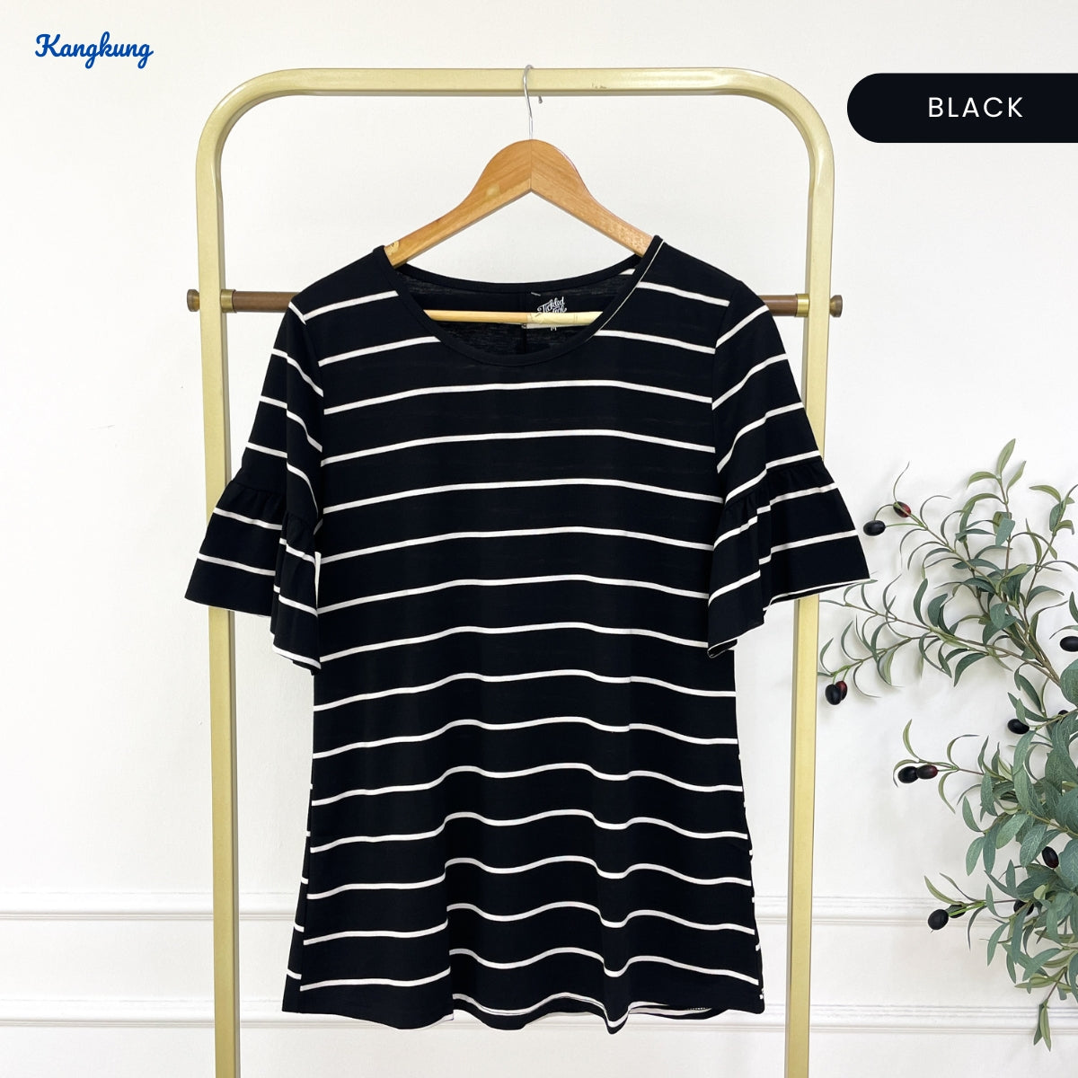 KANGKUNG TINI KASUAL WOMEN STRIPE RUFFLE SLEEVE - C1064