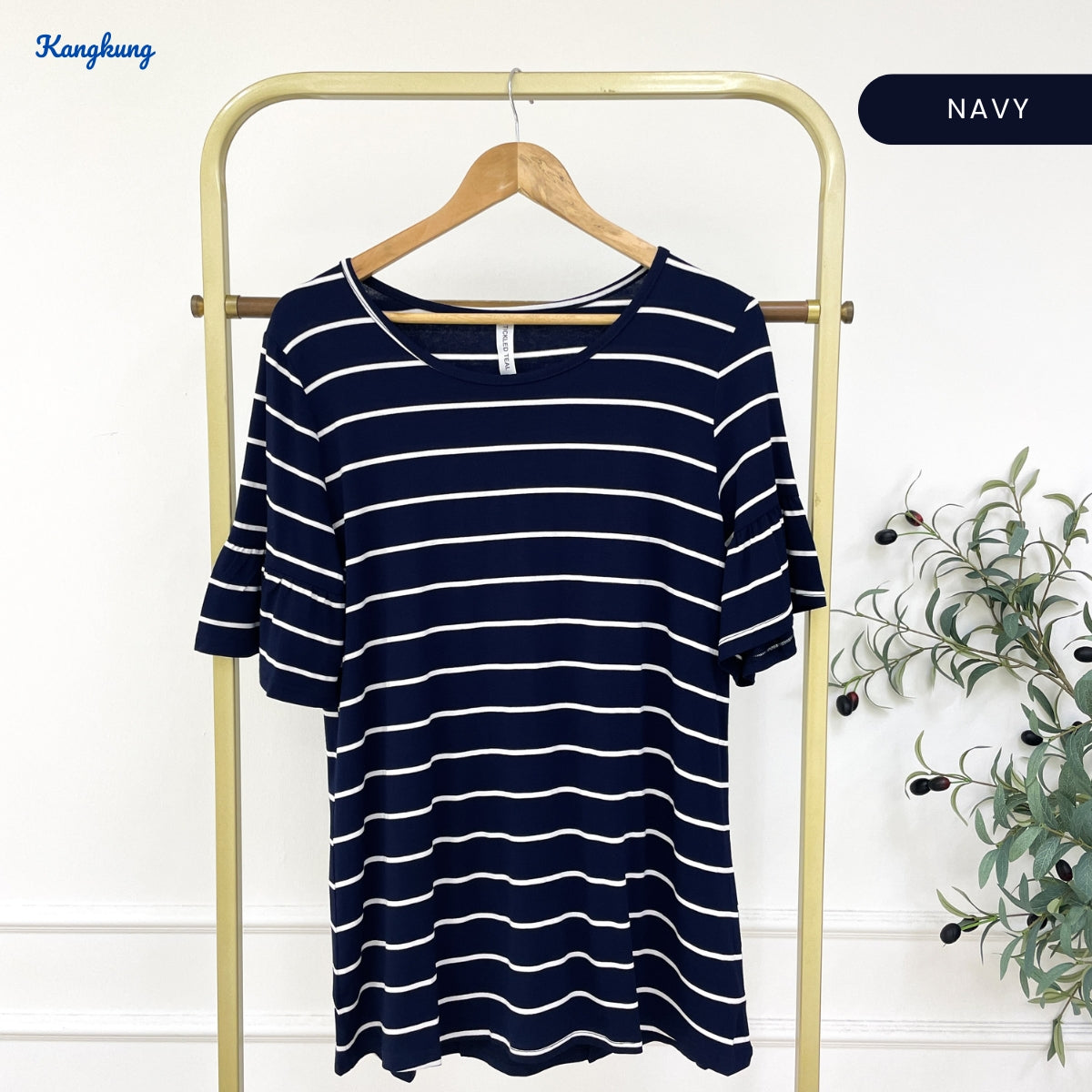 KANGKUNG TINI KASUAL WOMEN STRIPE RUFFLE SLEEVE - C1064