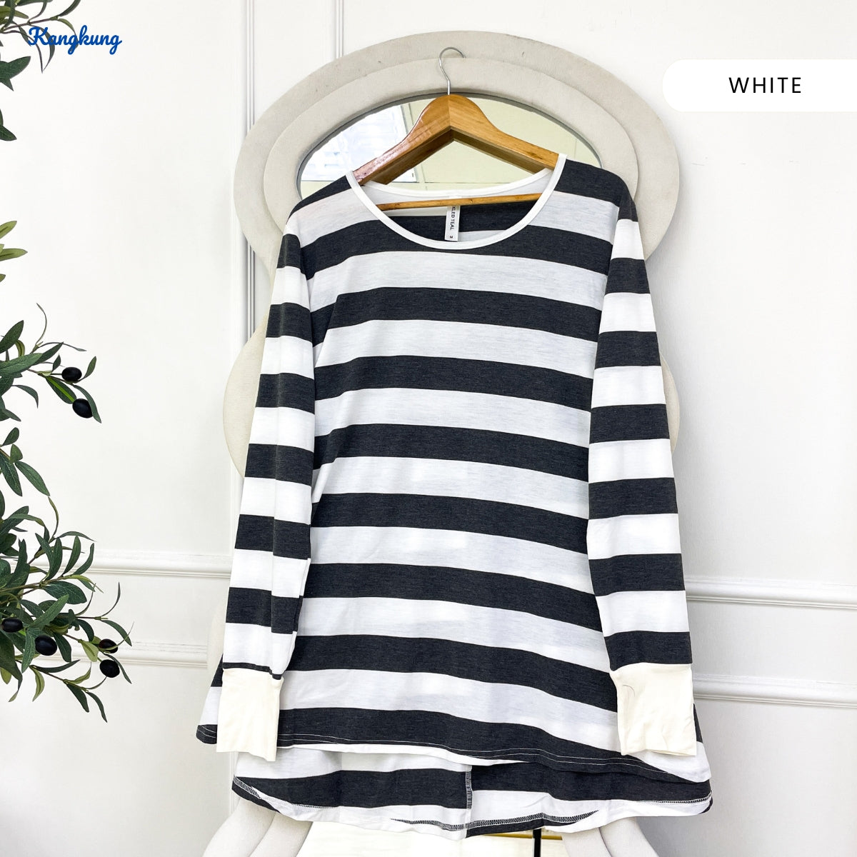 KANGKUNG AZZAHRA STRIPED FLOWY LONG SLEEVE TOP - C1070