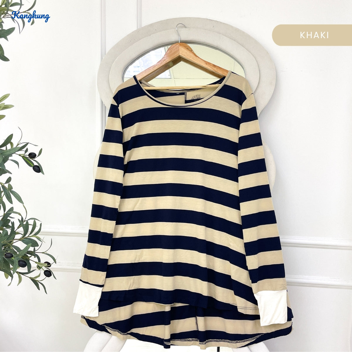 KANGKUNG AZZAHRA STRIPED FLOWY LONG SLEEVE TOP - C1070