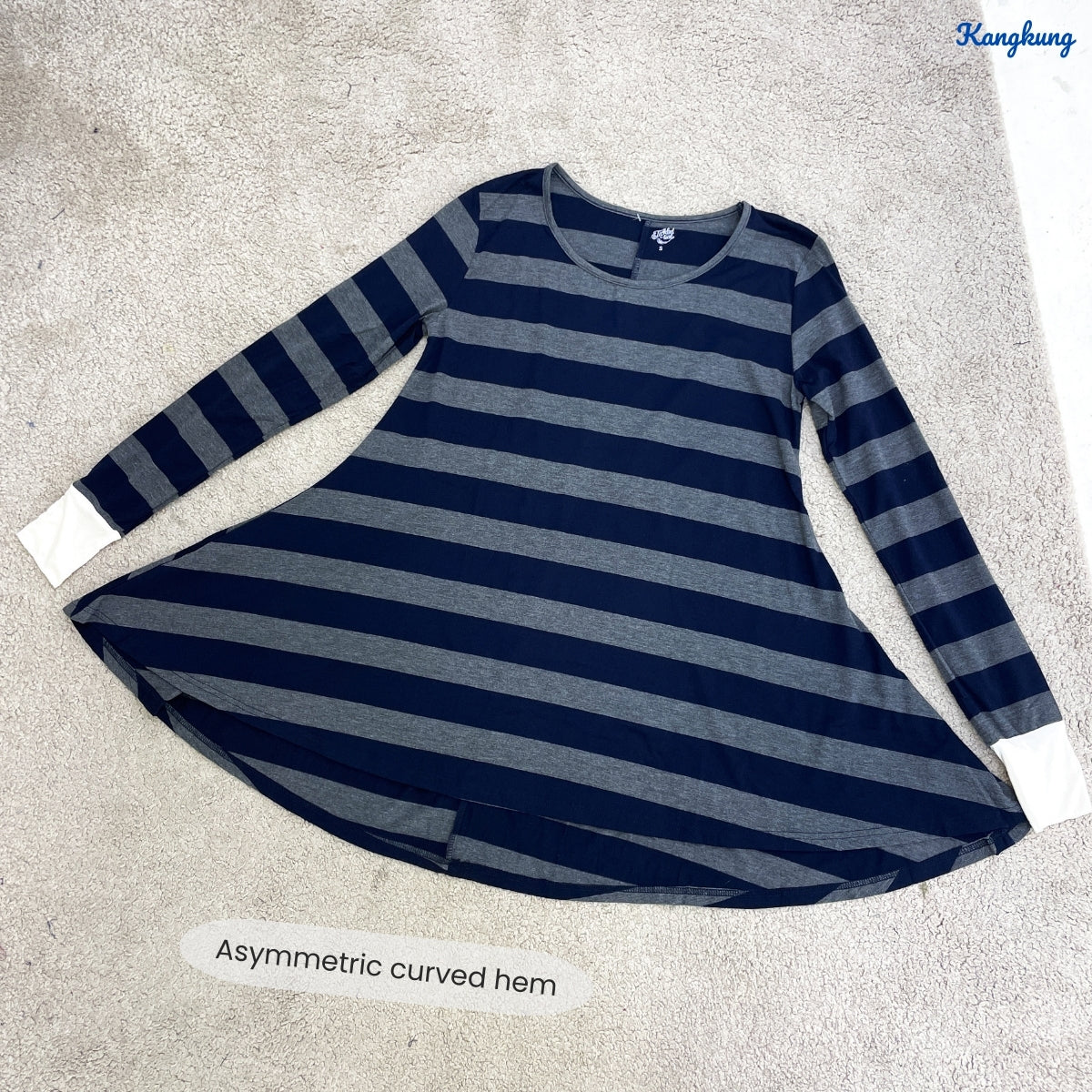 KANGKUNG AZZAHRA STRIPED FLOWY LONG SLEEVE TOP - C1070