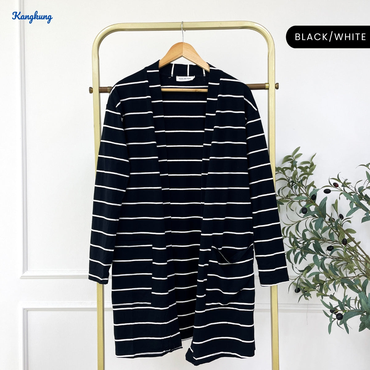 KANGKUNG LOFA STRIPE PATTERN LONG OPEN CARDIGAN - C1083
