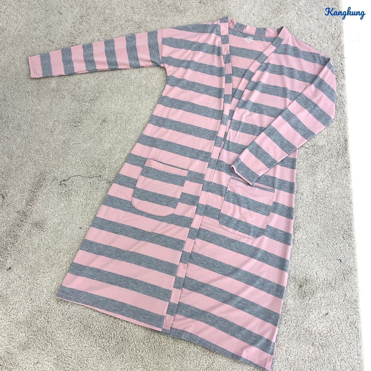 KANGKUNG LOFA STRIPE PATTERN LONG OPEN CARDIGAN - C1083