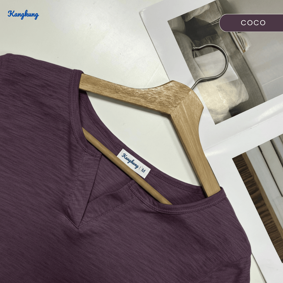 KANGKUNG IKINA KEMEJA KASUAL LEHER V-BULAT - KK120 BAJU WANITA