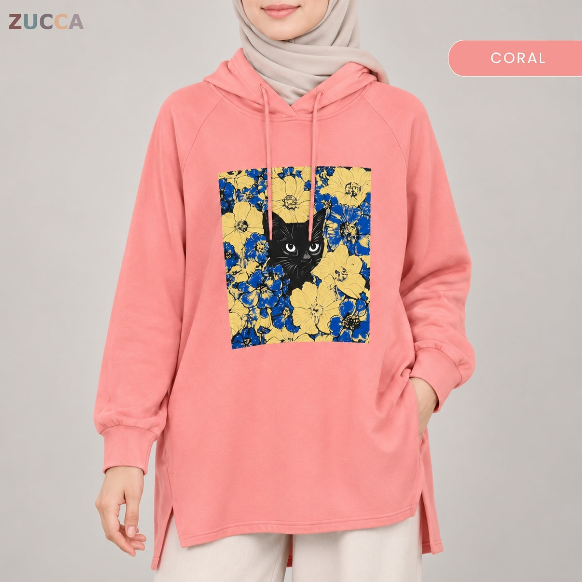 ZUCCA HUMAIRA FLORAL GRAPHIC HOODIE DRESS LONG SLEEVE-MA257
