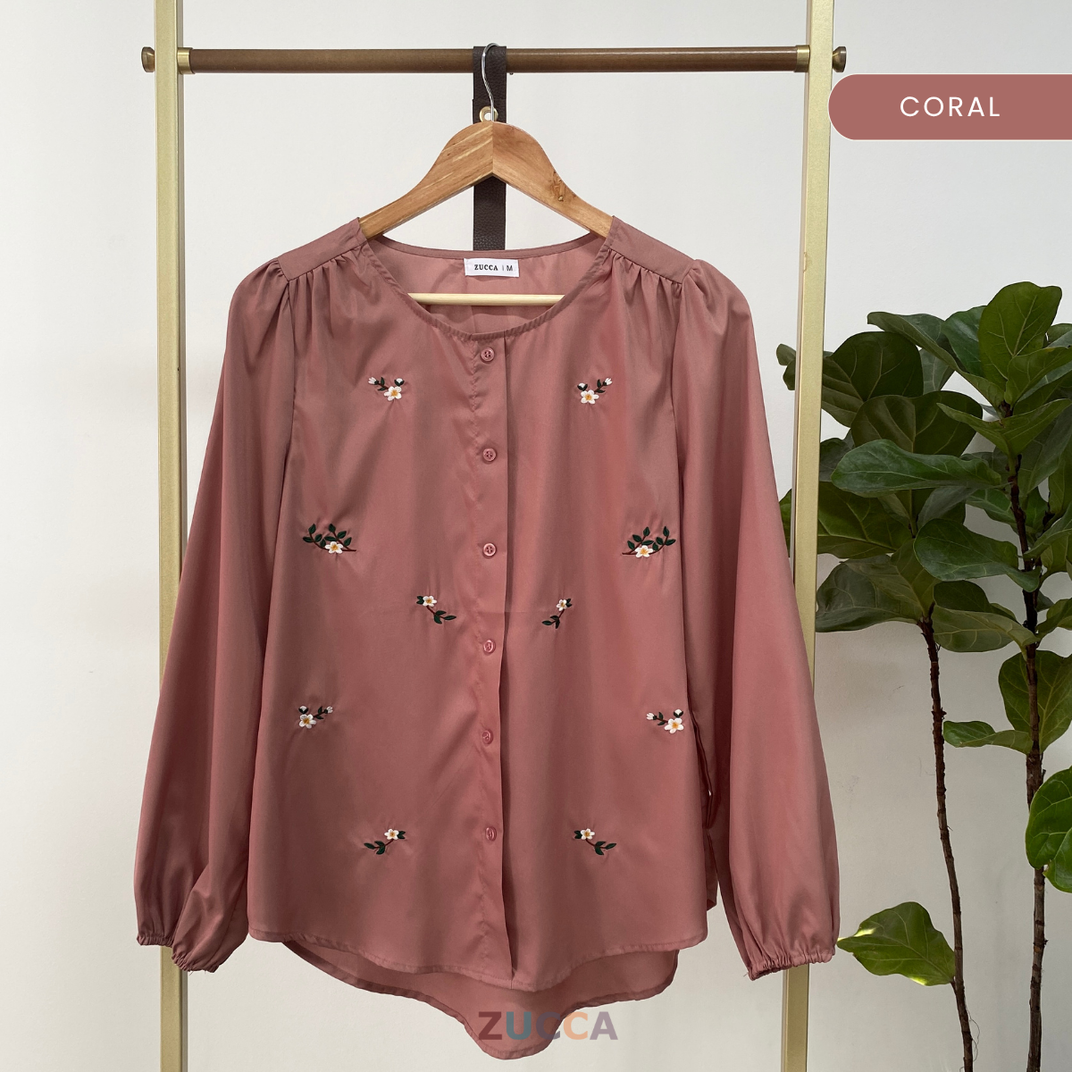 ZUCCA ELAINE FLORAL EMBROIDERY WOMEN BLOUSE - MA066 PLEATED SHOULDER